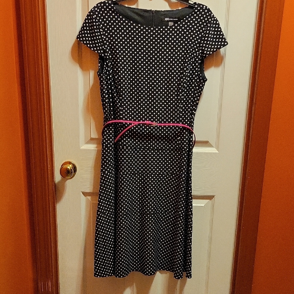Anne Klein Women's Polka Dot Dress W/Belt Size XL